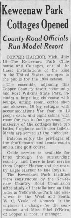 Keweenaw Park Cottages - Jul 17 1938 Article